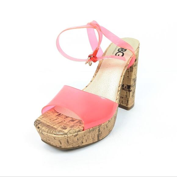 GBG Los Angeles Womens Shoes Pink Queen Platform Cork Block Heel Sandals Size 7 - Picture 1 of 10